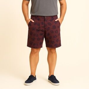 Stylish Burgundy Leaf Print Men's Shorts